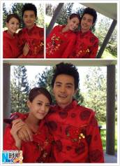 人气偶像马天宇在微博上高调晒出一张自己身着中式大红喜服的"结婚照"