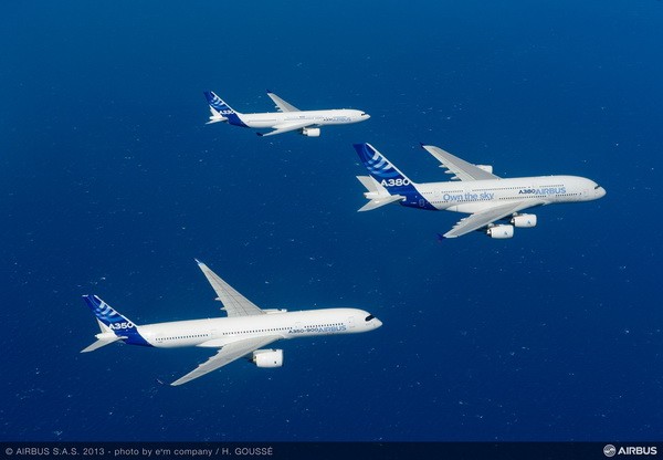 空客宽体飞机A380、A350XWB和A330首次编
