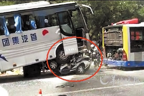 6月8日,北京长虹桥发生严重车祸, 一辆警车遭大巴碾压 东方ic供图