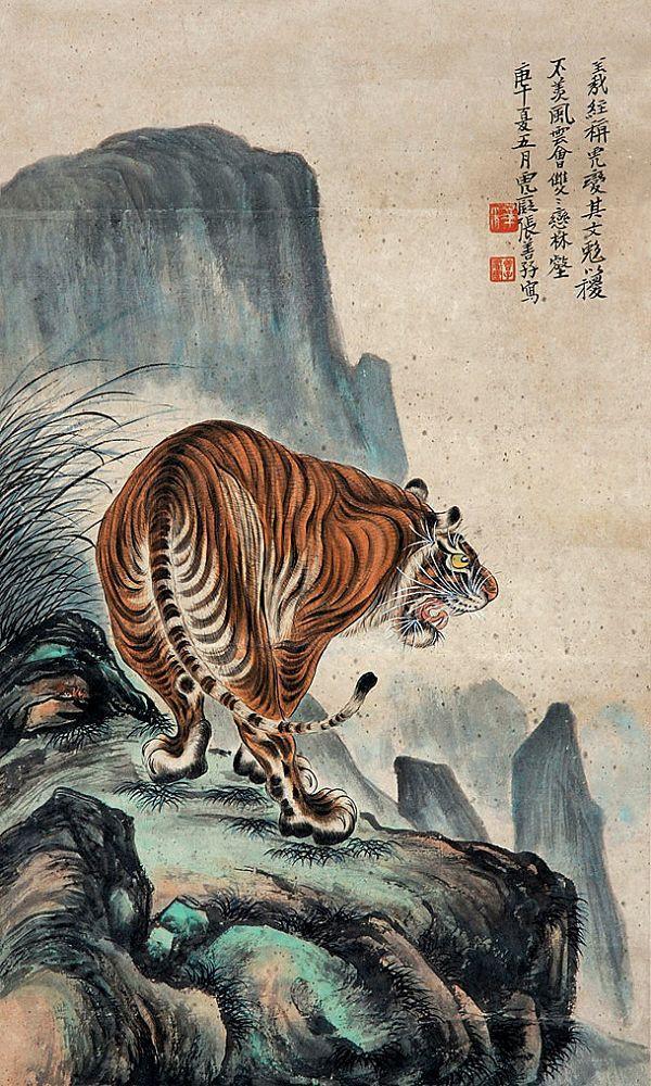 画老虎,养老虎,虎虎生气,张大千哥哥张善子画虎