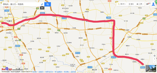 地图上的"许昌—郸城"窄轨小铁路线(途径郸城,淮阳,太康,扶沟,许昌