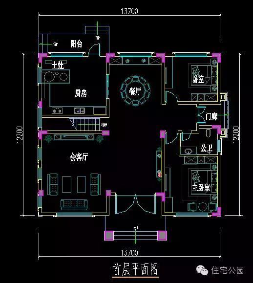 平面布局图 首层平面布局图呈开放式布局,空间利用率大,视野更开阔