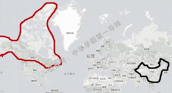 再看这个,地图上,格陵兰岛瞅着比中国大.图片