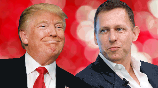 川普和彼得    蒂尔 蒂尔不仅给了川普125 万美元当做政治献金,还在6