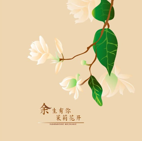 插画主题为"余生有你,茉莉花开",主要用于产品包装上.