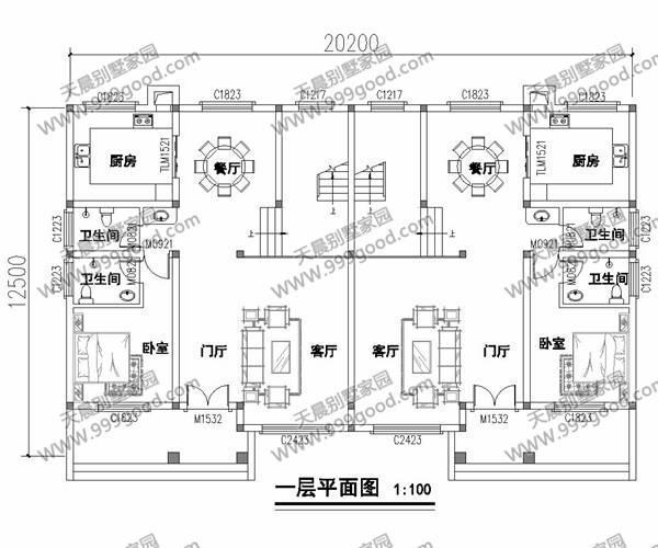 农村欧式双拼别墅设计图 平面图