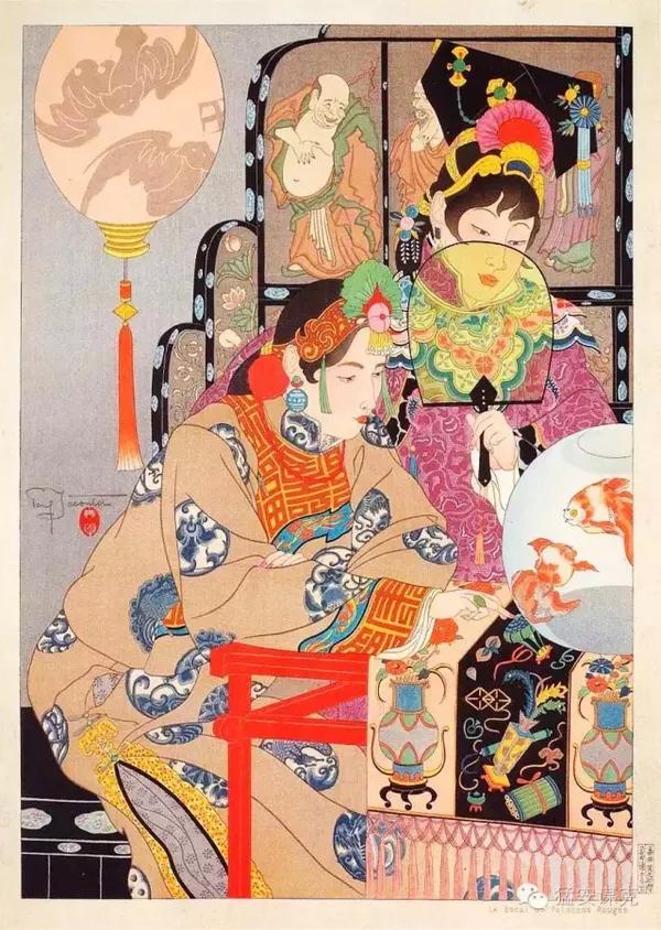 法国画家用浮世绘风格绘画满洲仕女