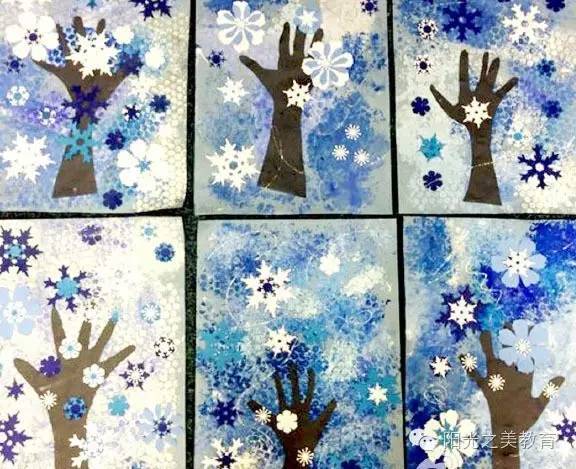 带来一些应景的拼贴画~ 在孩子稚嫩的笔下,感受白雪皑皑的美丽景