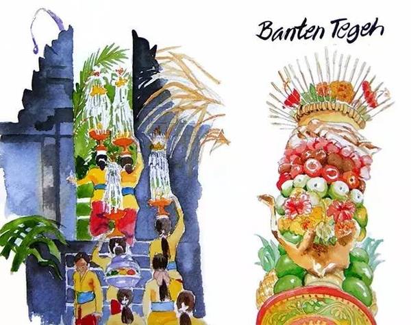 banten tegeh则是另一种艺术品,完全由鲜花,水果和肉类组成,祭祀时由
