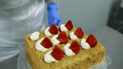 草莓 酥皮 奶油 蛋糕,四种可以凑一桌麻将了, 用叉勺才不过瘾,只有用