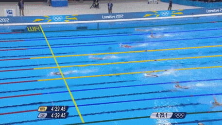 400米混合泳决赛中叶诗文甚至领先第二名超过一个身位,创造4分28秒43