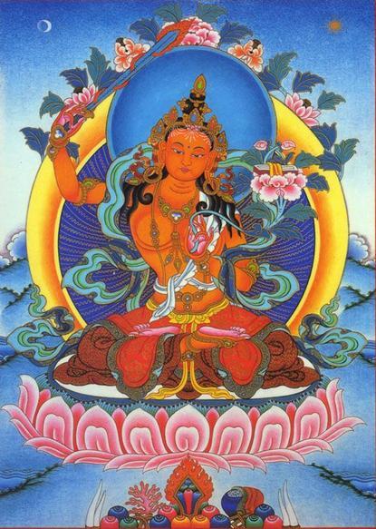 文殊菩萨代表聪慧,威猛的狮子是他的坐骑.