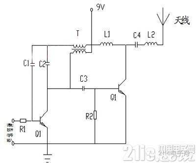 只有4个元件的无线调频话筒电路图