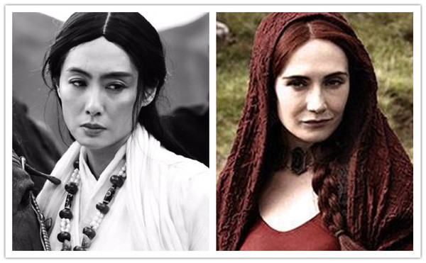 有些像张曼玉,有些又有点儿像红袍女.