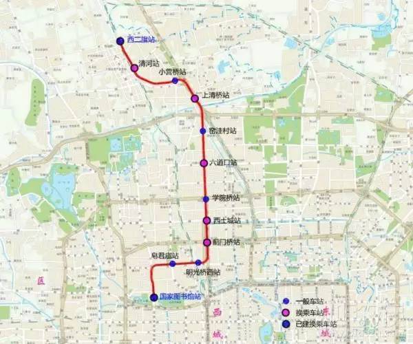 昌平线 南延由西二旗至国家图书馆路段 在12个站点间设有5个换乘