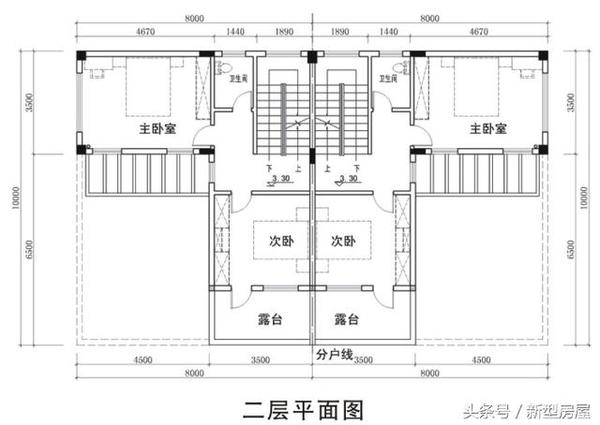 新院落图纸庭院户型8米X10米带兄弟含别墅-农村双拼装修图片