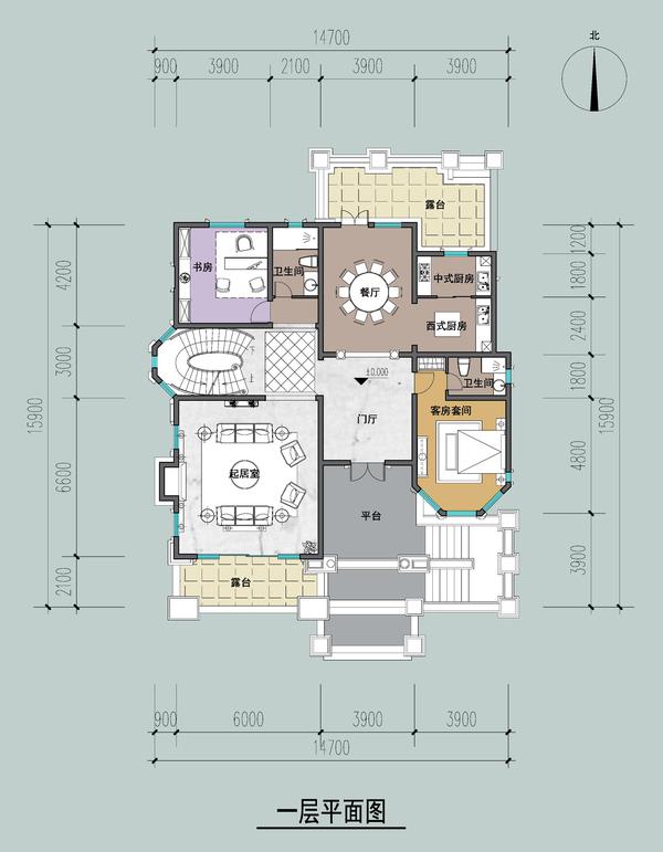 室内布局定义为"高品质"型住宅,三层别墅,仅设置了5个卧室,其它均为