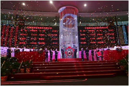 仪式上,中国银河证券与上交所相互交换上市纪念品.