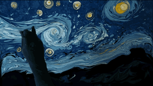 土耳其艺术家加里普·艾创作湿拓画梵高的《星空》