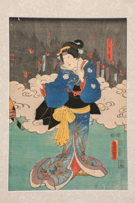 清晚期日本浮世绘木板画(回眸)