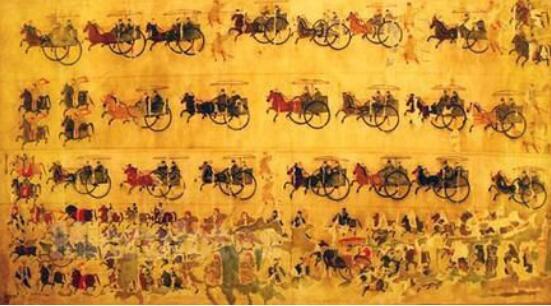 世界上最古老的漆画",这幅两千多年前的《车马出行图》,绘于漆奁侧壁