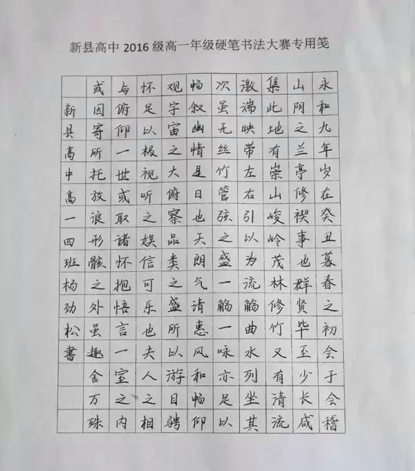 新县高中高一年级举行硬笔书法大赛活动   