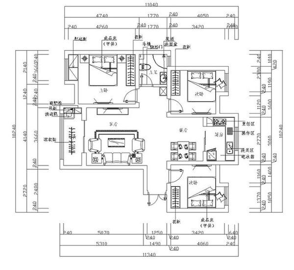 郑州财信圣堤亚纳8号楼105平三室两厅户型——平面布局方案