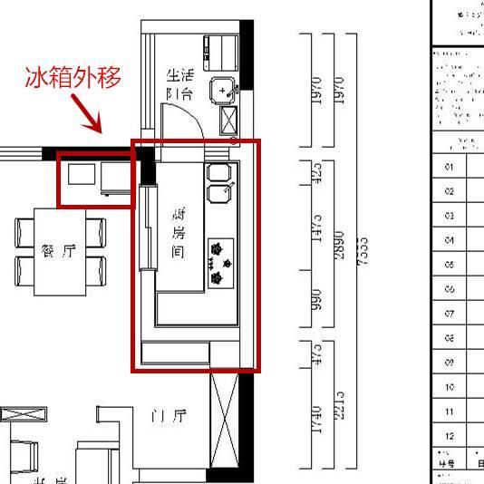 将大电器外移,把冰箱放到了空间更为宽敞的餐厅 改造前