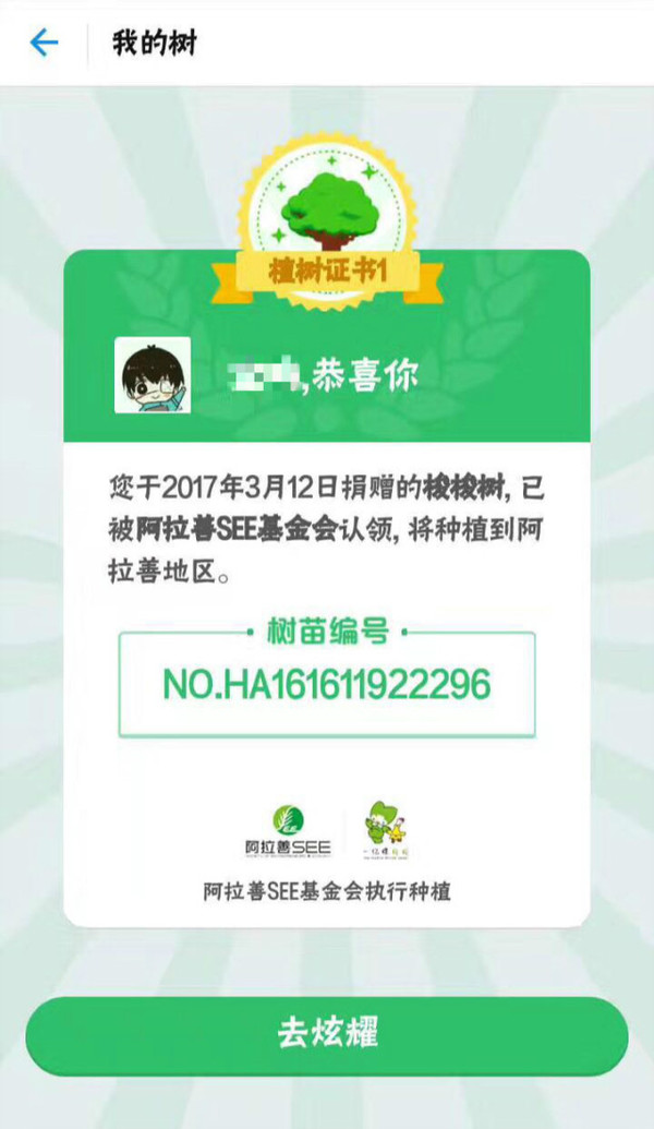 打开"支付宝-蚂蚁森林",只需要轻轻动动你的手指,自己获得的能量去