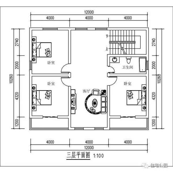 农村盖房图纸12米x10米两间三层120平米最佳房屋设计图