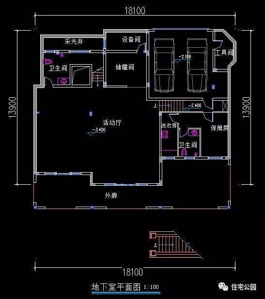 平面布局图: 地下空间无设计居室,作为别墅主要的功能分区,承担着缓解