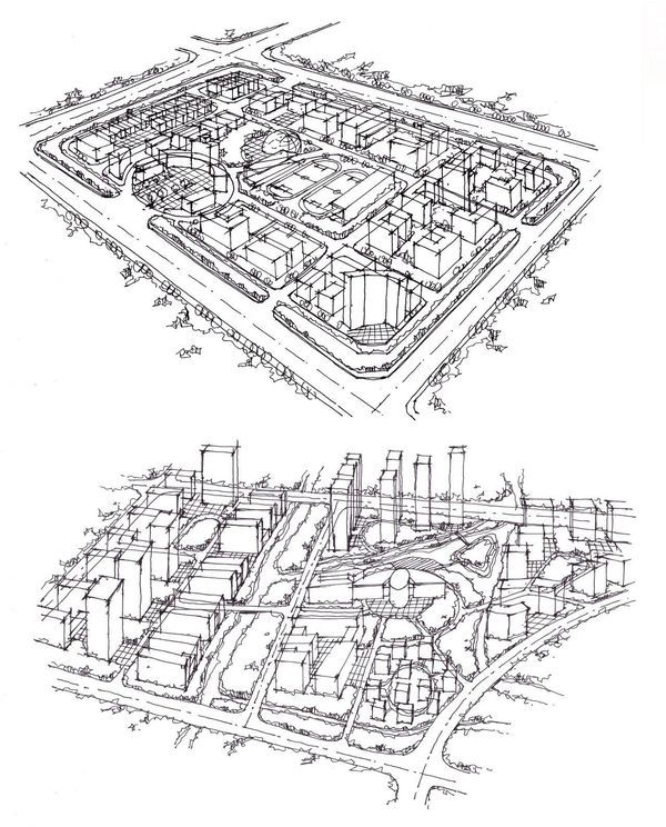 100张建筑鸟瞰手绘,没有华丽的笔触但绝对实用!