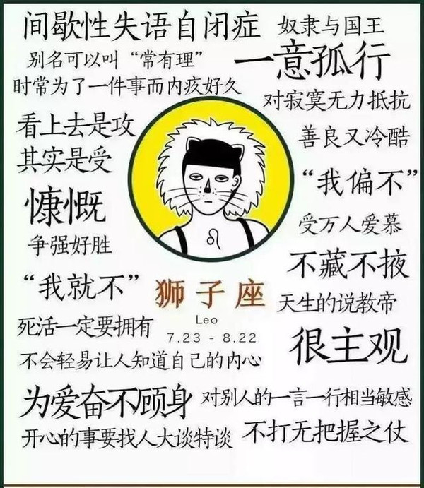 最全的十二星座性格卡,狮子座间歇性失语自闭症-星座水星狮子座第一宫图片