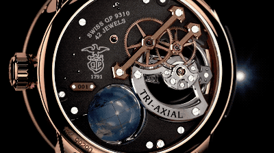作为一款炫技作用大于销量的手表, gp 芝柏天象仪三轴陀飞轮腕表几乎