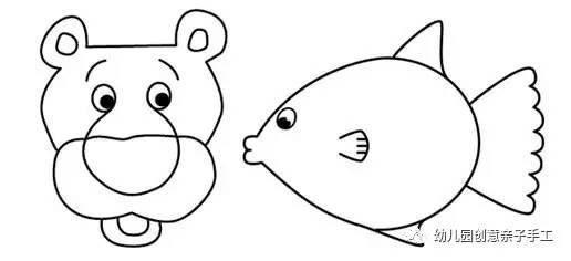 幼儿园亲子手工,用树叶拼出花、狮子、小鱼等