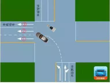 当虚线在①②车道之间时,代表的是左转弯的机动车和机动车之间的分界