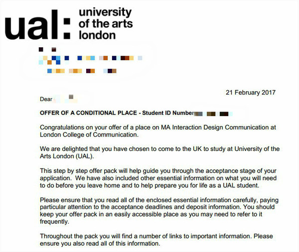 双非80%喜获英国伦敦艺术大学UAL硕士offer!
