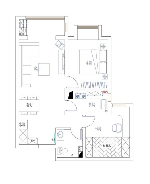 两室两厅cad图,三室两厅两卫cad图 装修风格:美式风格 建筑面积:88平米 房屋类型:两室两厅一卫一厨