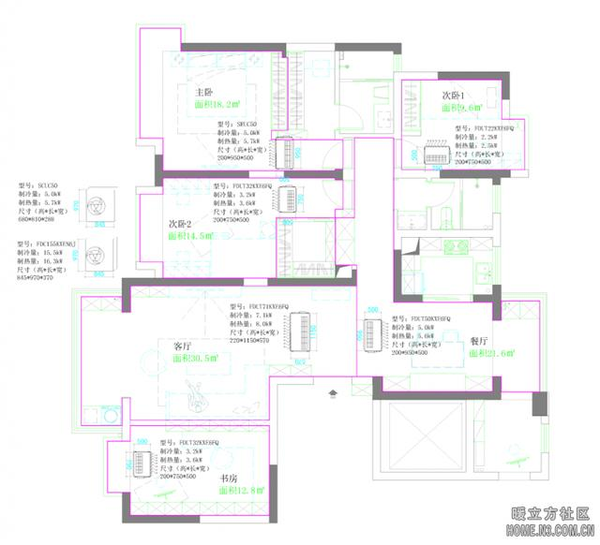 绿羽地暖专用挤塑板,保温板,反射膜 设计施工图纸: 空调方案设计图