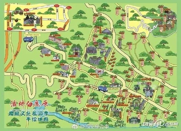 西安周末摘樱桃白鹿原还是洪庆山?手绘地图告诉你