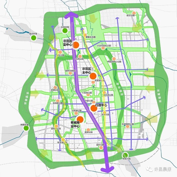 市域绿地系统规划范围:包括许昌市主城区,禹州,长葛2市和鄢陵,许昌