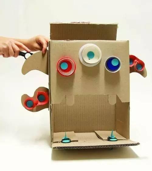 幼儿园亲子手工之废物利用:纸皮箱,孩子的作品.