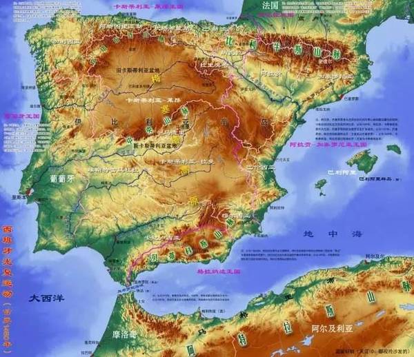 地理环境塑造西班牙史 ■文|宋鸿兵 西班牙有独特的地形和地貌,中央的