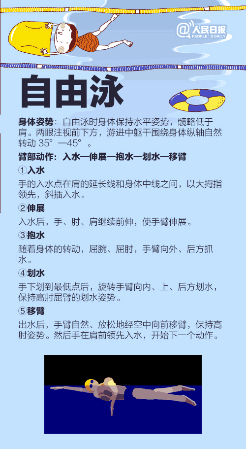 自由泳时,上臂的肱二头肌,肱三头肌用力较多,可以有效锻炼臂部肌肉.