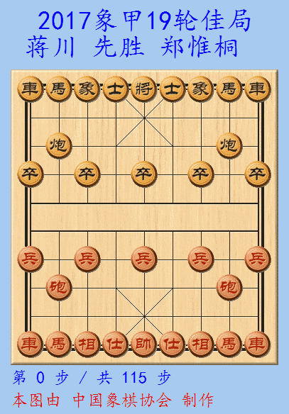 2017象甲第19轮佳局:蒋川执红胜郑惟桐-体育频道-手机搜狐文本棋谱:1.