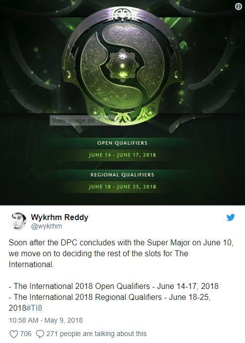 Dota2:TI8预选赛赛程公布 海选赛将在6月进行