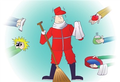 记者彭鹏画 7月8日,我区环卫工人陈水娥上班时,在新城路上被一辆工程