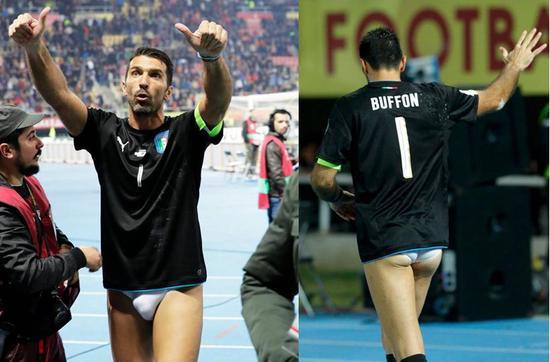 3-2惊险绝杀马其顿,赛后队长布冯疯狂庆祝,下身脱得只剩下了白色内裤