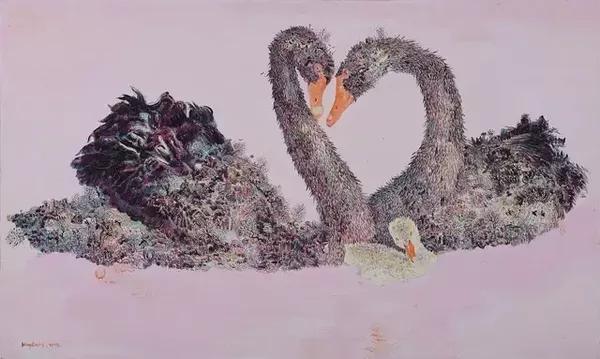 《母与子-三口之家》60×100cm 布面油画 2013