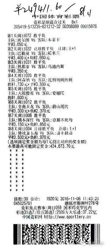 神單哥領取競彩8串1獎金24萬